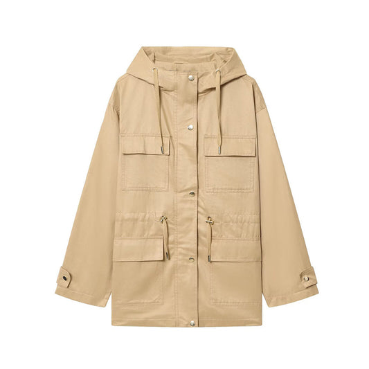 Women's 2025 new fashion multi pocket loose hooded Coat