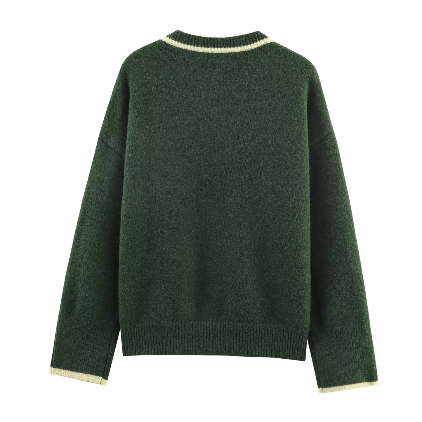 Women's contrasting color trimmed O Neck knitted Coat
