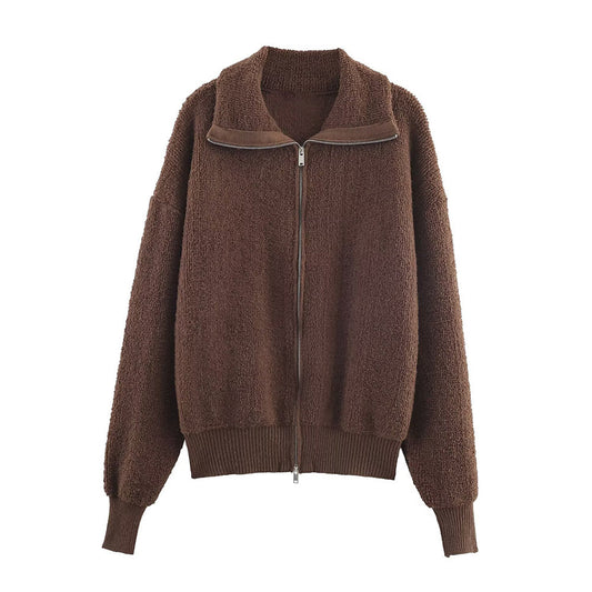 Women's lapel zipper fleece pilot jacket Coat