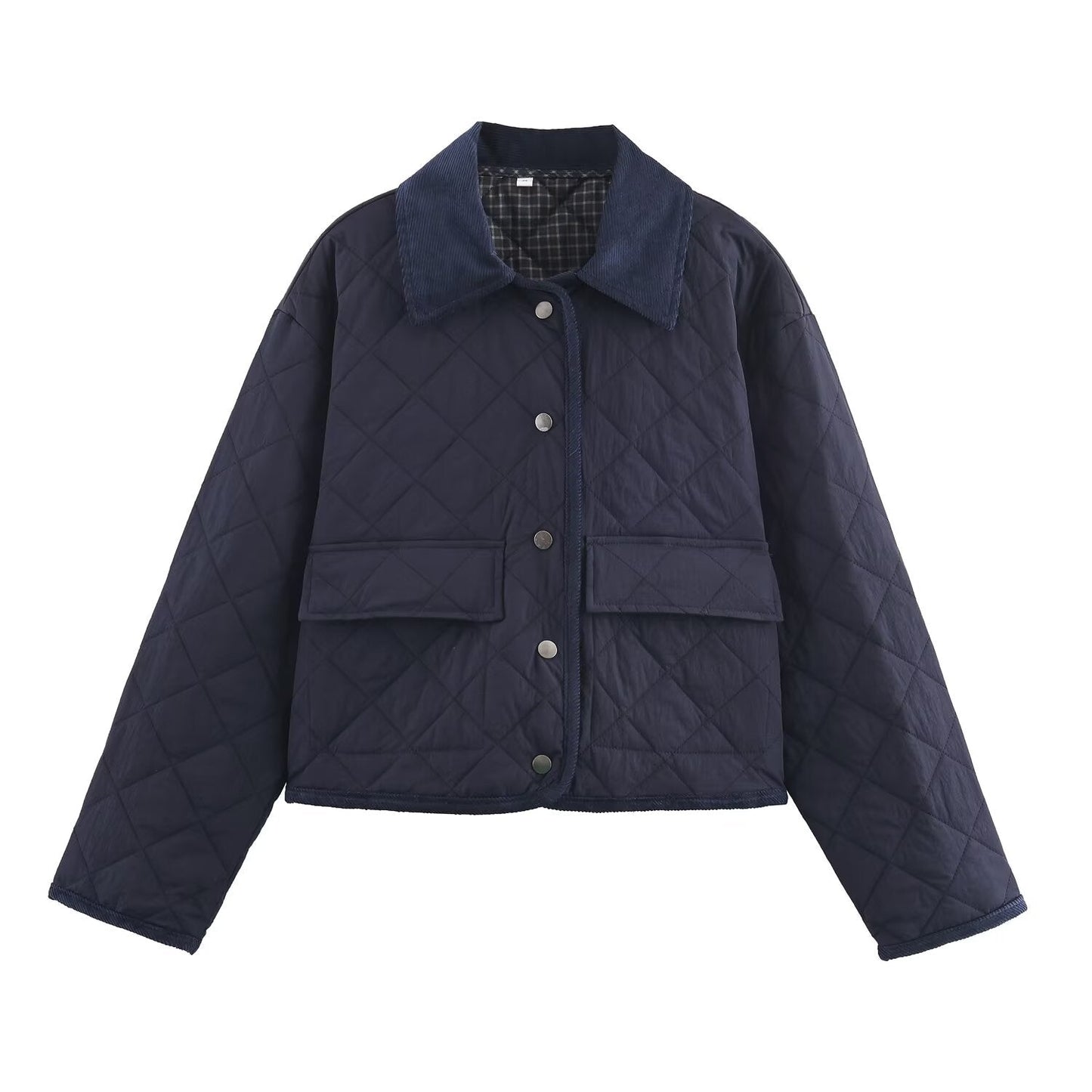 Women's New Fashion Corduroy Short Quilted Nylon Lapel Coat