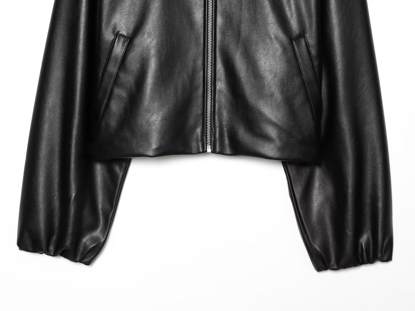 Women's Short Stand Collar Faux Leather Jacket