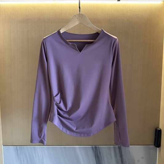 2026 new women's V-neck fitness yoga quick-drying T-shirt bottoming shirt