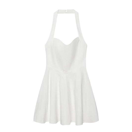 Women's sleeveless hanging neck wide hem dress