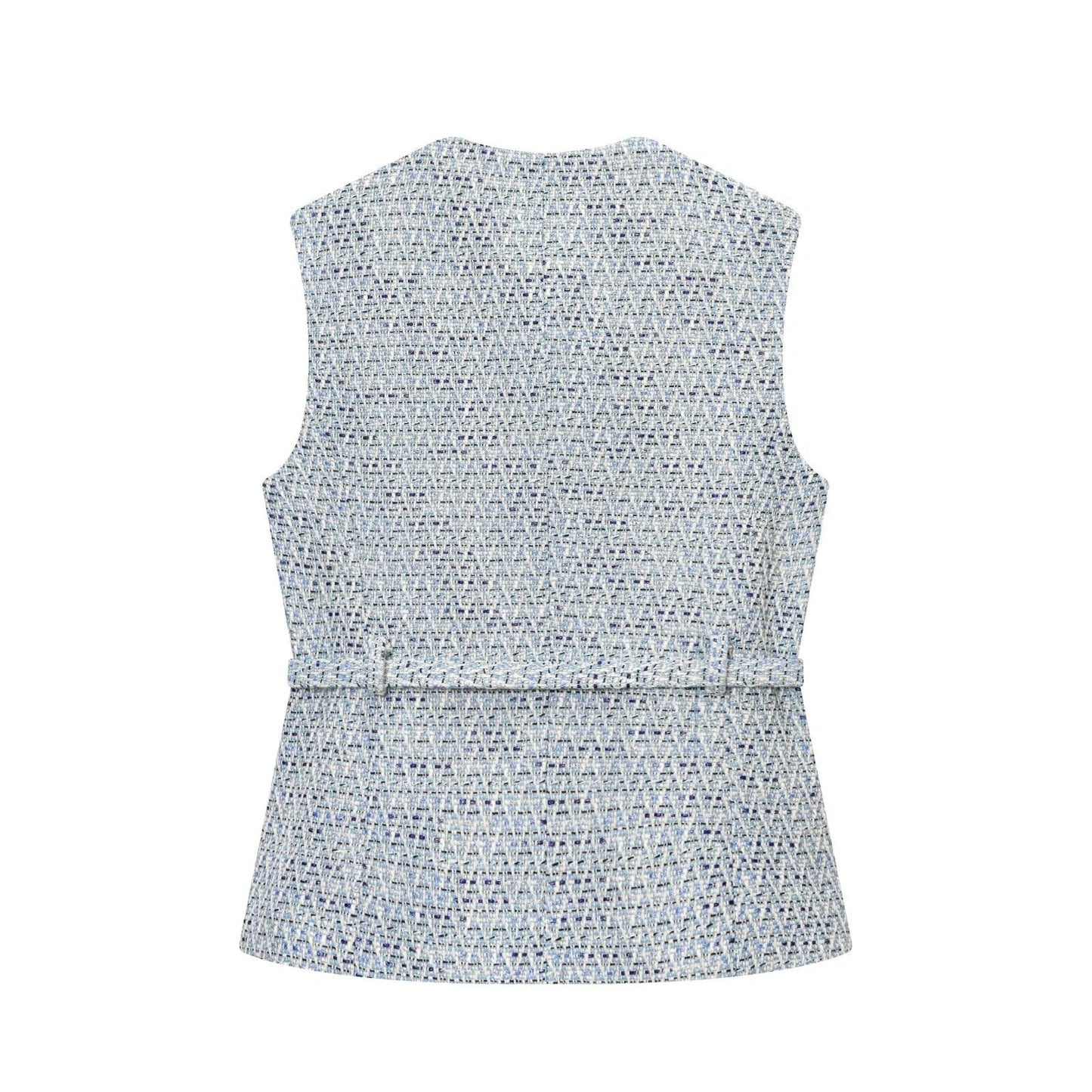 Women's new fashion with Belt bead decoration sleeveless textured vest